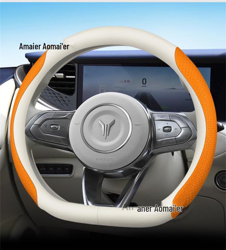 Universal Lantu Genuine Leather Steering Wheel Cover - Anti-Slip, Suitable for All Seasons