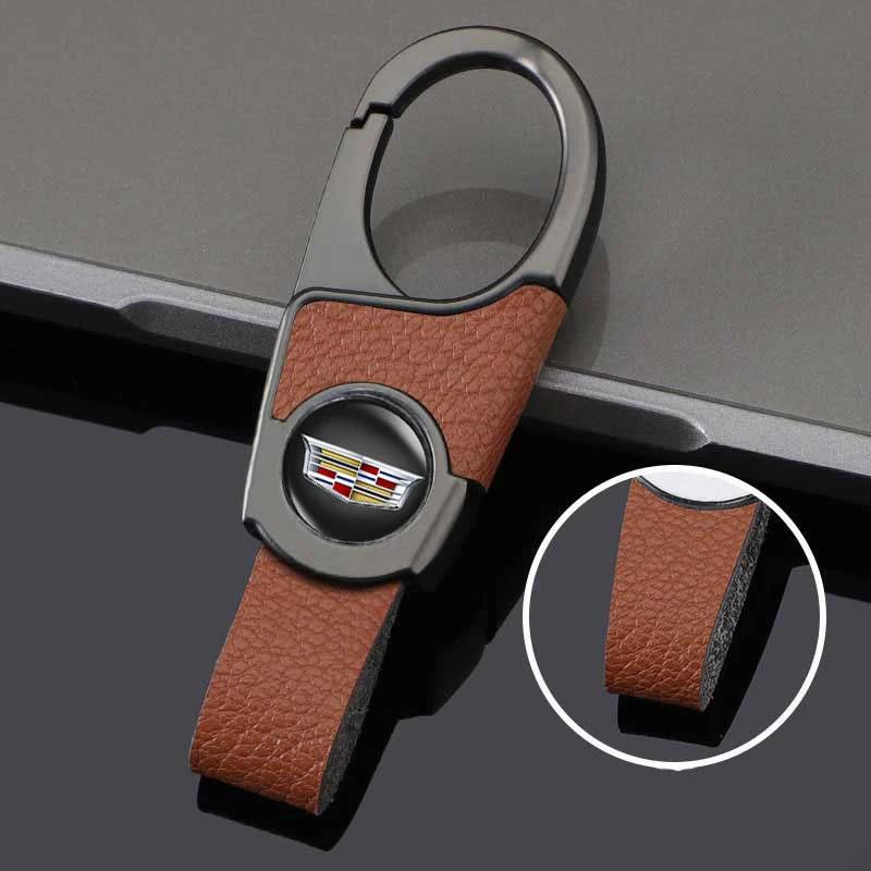 For Cadillac ATS BLS CT4 CT6 CTS ESCALADE EXT SLR SLS SRX STS XLR XT4 XT5 XTS Leather Key Chain Pendant Car Logo Keyring Holder