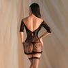 New Women's Sexy Midnight Bag Hip Skirt Pajamas Bodysuits with Light Bow Hollow DecorationIllusion mesh Mesh Uniform