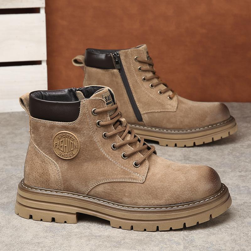 Martin boots men's genuine leather winter velvet thermal tooling boots men's thick-soled non-slip classic flow big yellow boots