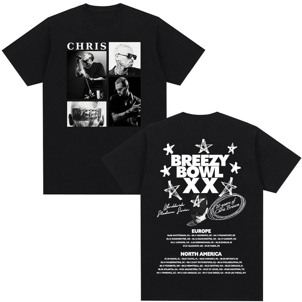 Rapper Chris Brown Tshirt Breezy Bowl XX Tour 2025 TShirts Unisex Women Harajuku ONeck Short Sleeve T Shirt Streetwear Fans Gift