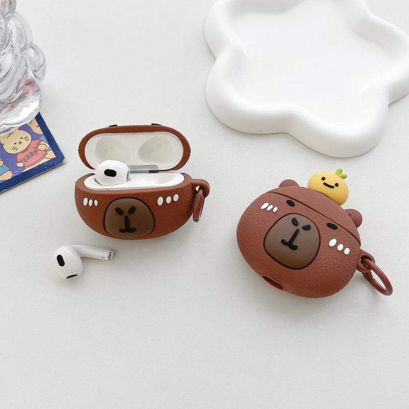 Cute orange capybara for AirPods pro1 protective case cartoon 1st generation third generation apple bluetooth headset case