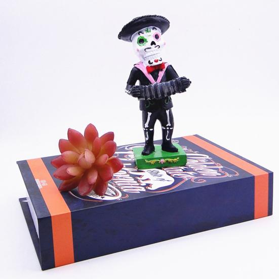 Черная статуэтка скелета группы мариачи Хэллоуин День мертвых фигурка черепа смола коллекционная народный музыкант игроки украшение для домашнего декора