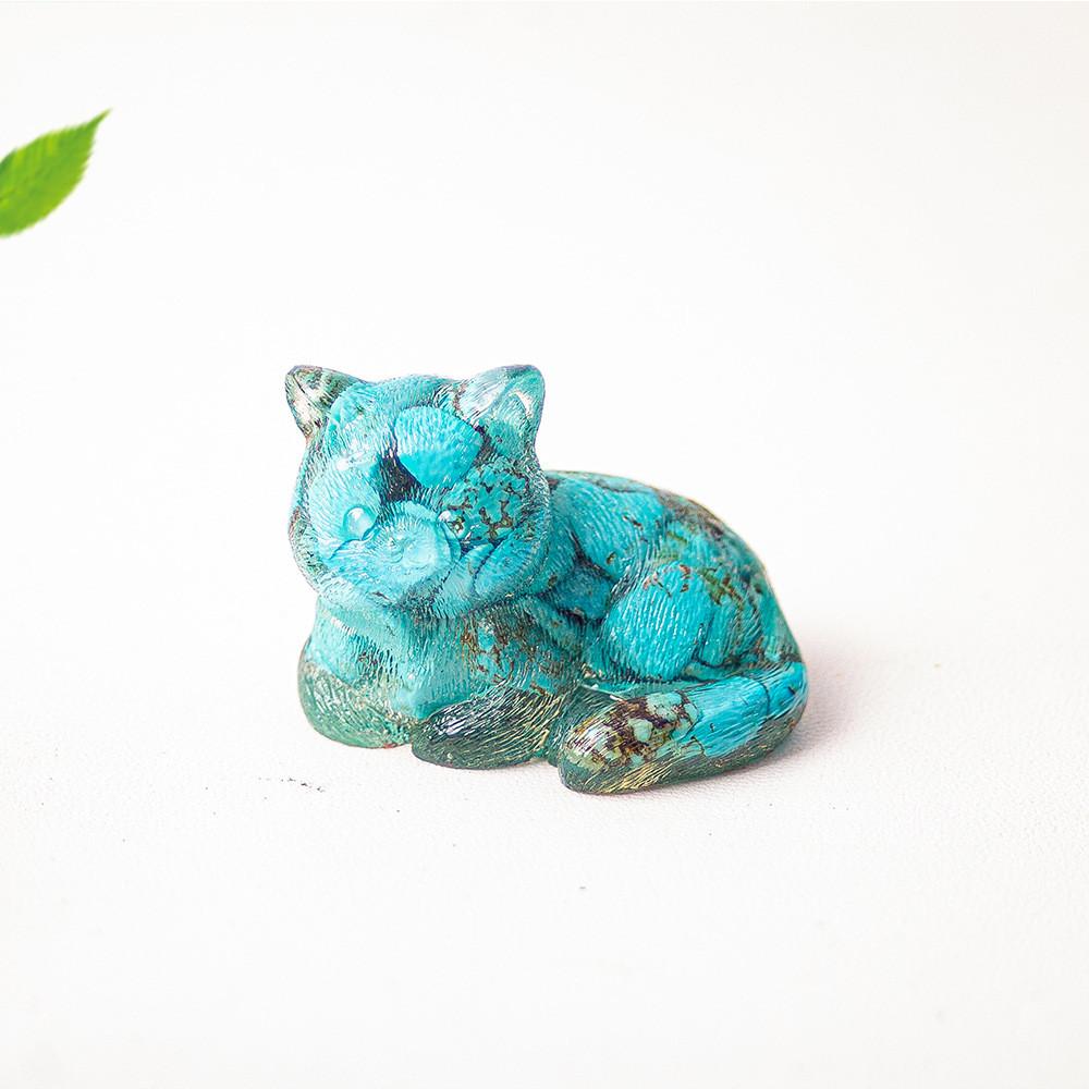 Мини-фигурка кошки, изделие из смолы, декор для дома, офисного стола, с натуральным кристаллом, для подарка