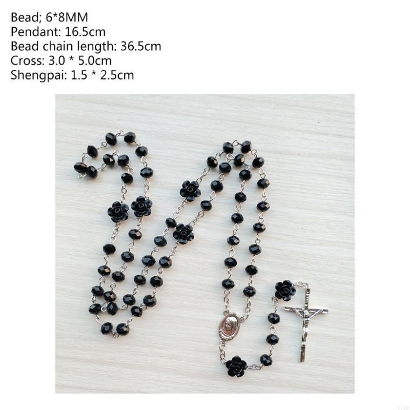 62KD Розовый Хрустальный Четки Ожерелье Католическое Винтажное для Подвески Крест Длинная Цепочка Ожерел