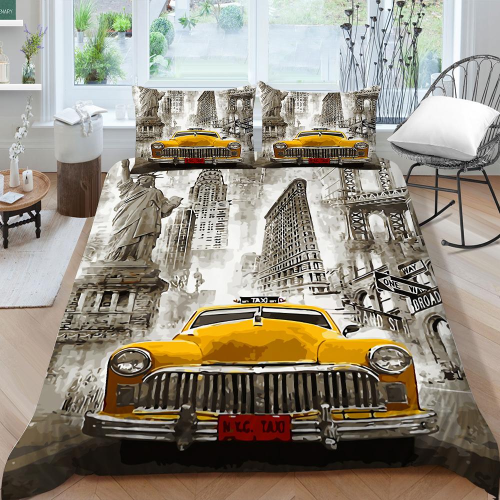 3D классический автомобильный комплект постельного белья с мультяшным автомобилем или поездом, пододеяльник и наволочка, 2/3 предмета, мягкое моющееся и быстросохнущее украшение для дома