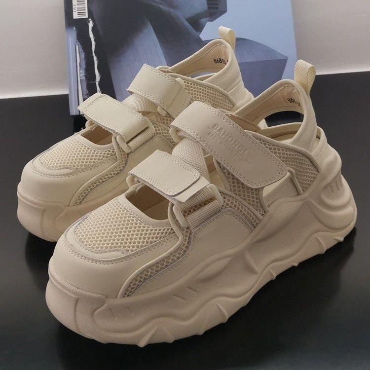 Туфли на липучке для папы, женская летняя обувь 2025 года, новые полые сетчатые туфли с подошвой-бубликом, повседневные сандалии, женская верхняя одежда