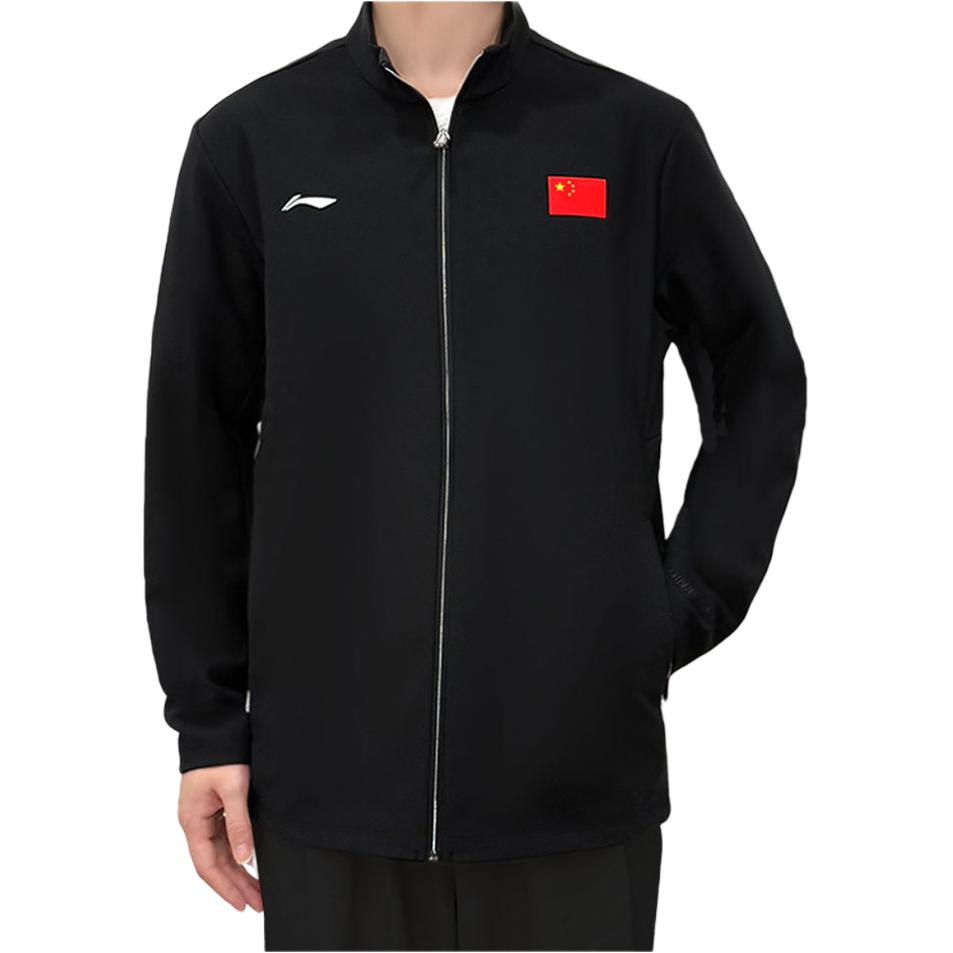 Li Ning Осень-Зима Флисовая Подкладка Воротник-стойка Логотип Национального Флага Повседневная Теплая Куртка Мужская Куртка Черная AWDVD03-1