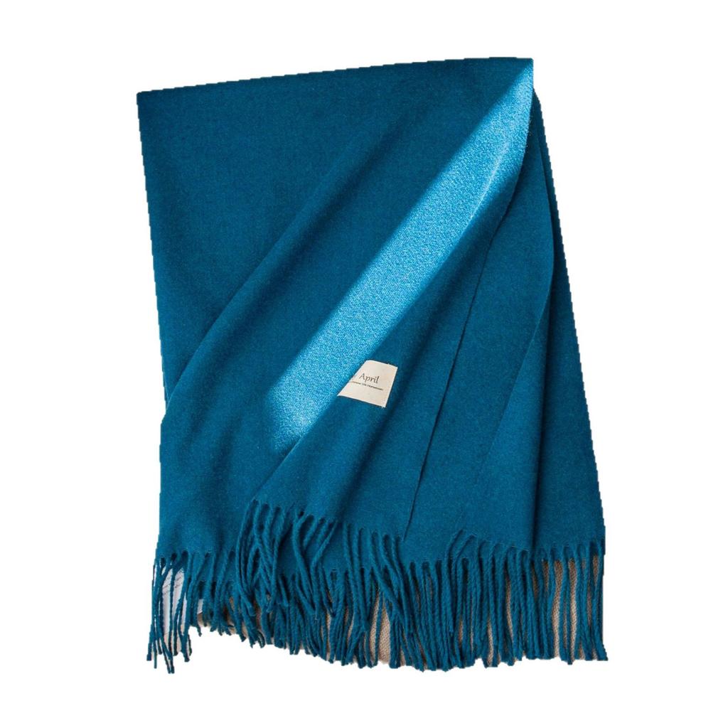 Blue Green Scarf for Girls with A Sense of Atmosphere In Winter Versatile Solid Color Long Scarf Imitation Cashmere Tassel Shawl Scarf Cold Color