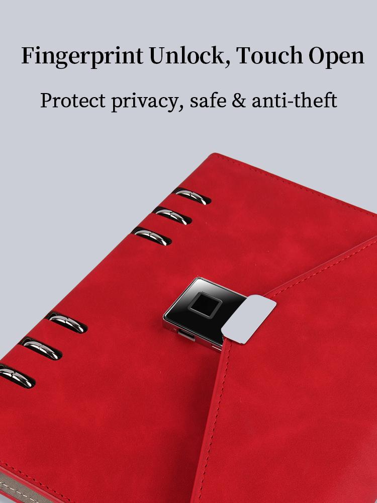 Personalized Refillable Ring Binder Journal A5 Leather Loose Leaf Planner Organizer Notebook with Smart Fingerprint Lock