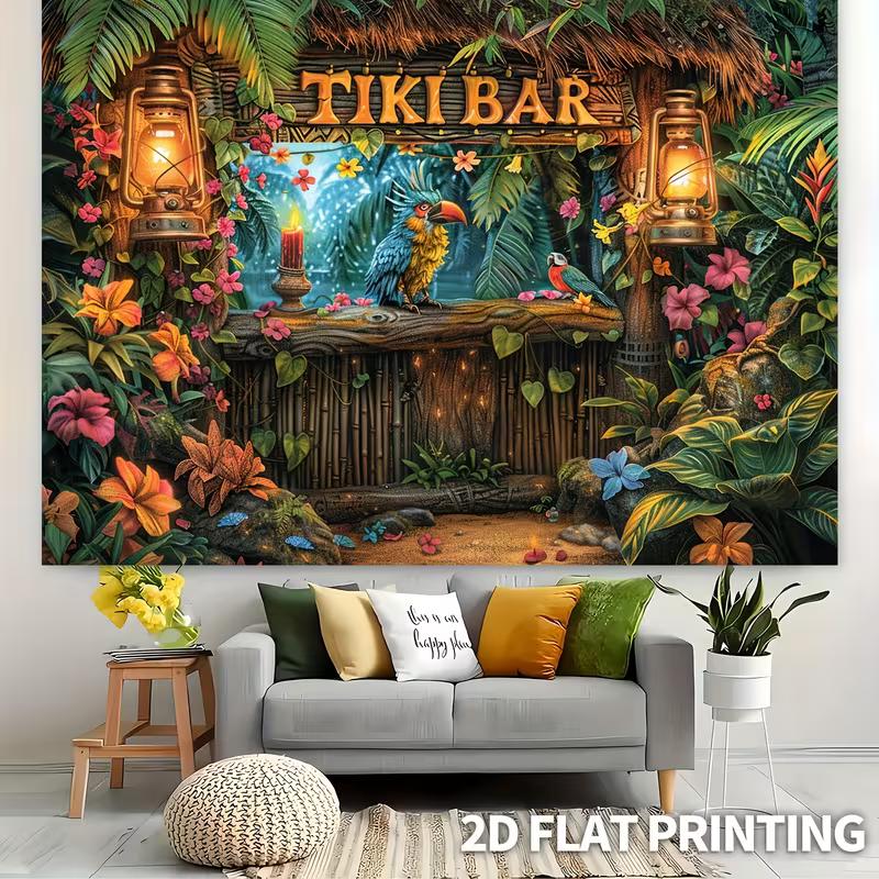 2D Summer Party Photo Booth Backdrop Tiki Bar Tropical Jungle Background