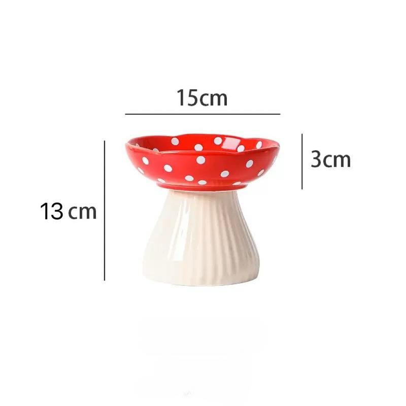 6 Inch Mushroom Ceramic Elevated Cat Bowl Raised Food Water Bowl Beard‑Friendly Inclined Dish Flat‑Faced Kitten Supplies