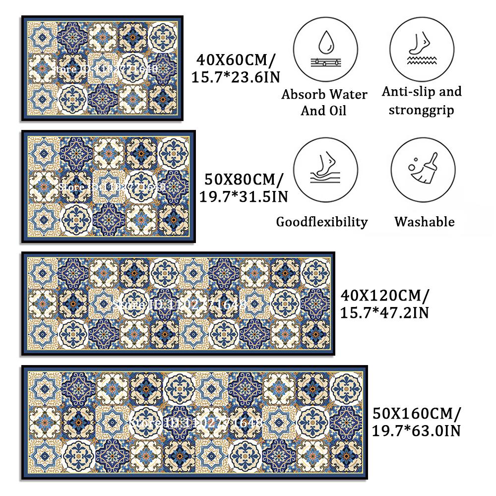Bedside Living Room Study Room Kitchen Rug Courtyard Entrance Ethnic Style Absorbent Floor Mat, Crystal Velvet No-slip  Carpet