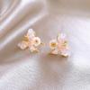 Pleated Love Flower Opal Pearl Earrings Stud Earrings Premium Feeling Earrings