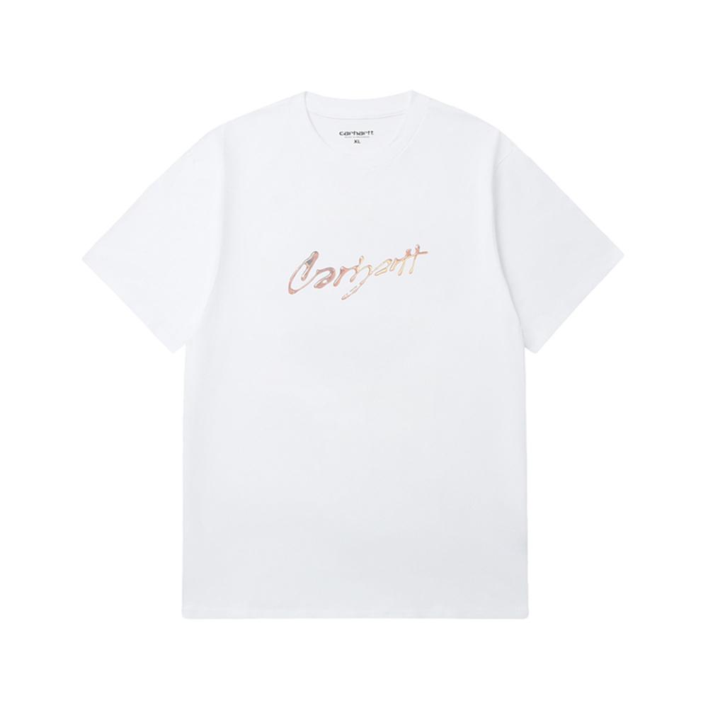 Carhartt WIP Свободная футболка с принтом букв, круглым вырезом, коротким рукавом, мужские топы, белая I034405-02-XX