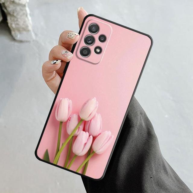 Чехол с зелеными побегами розы и тюльпанов для Samsung Galaxy A14 A73 A53 A71 A51 A31 A33 A22 A12 A21s A13 A32 A52s A72 A52 A23