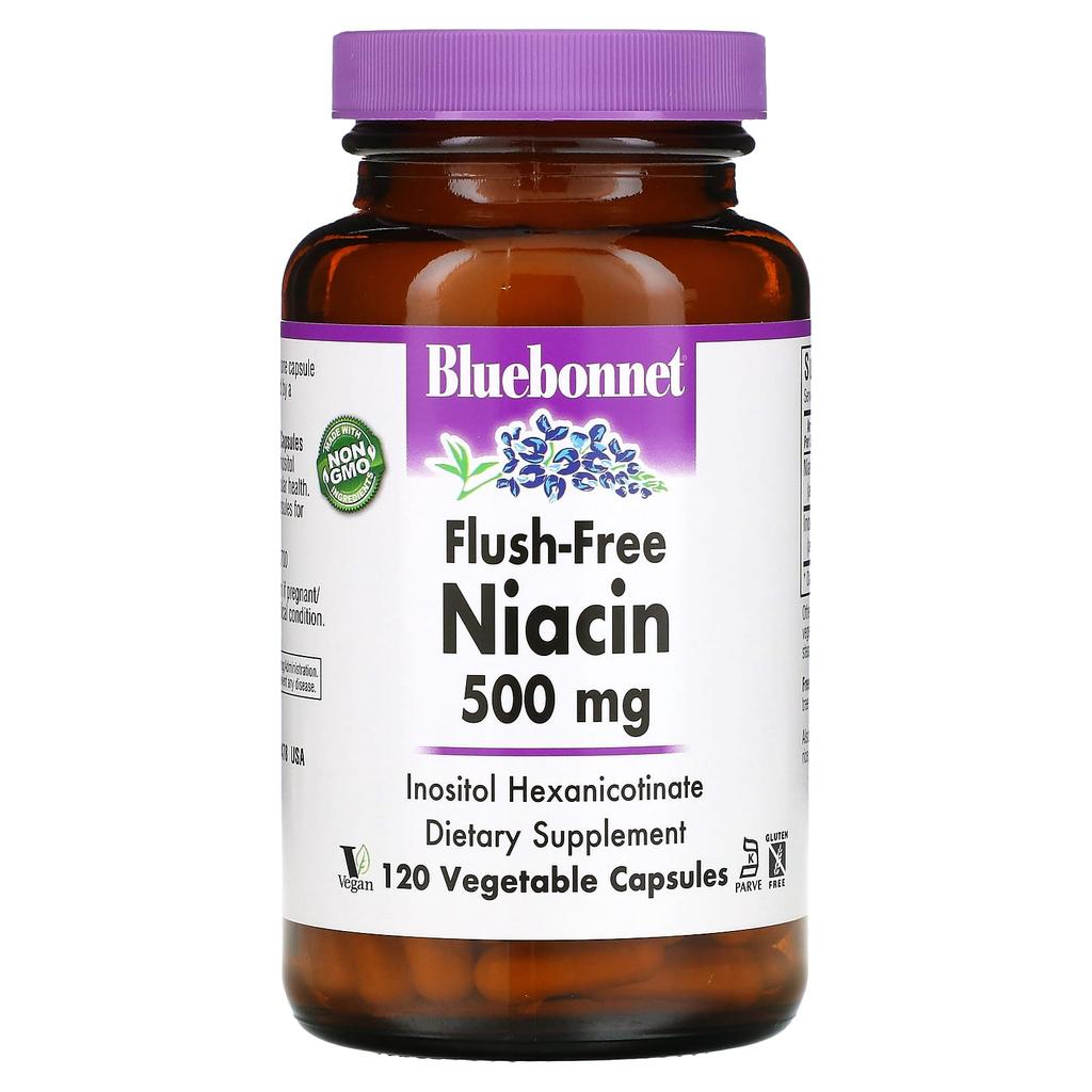 Bluebonnet Nutrition Ниацин без приливов, 500 мг, 120 вегетарианских капсул