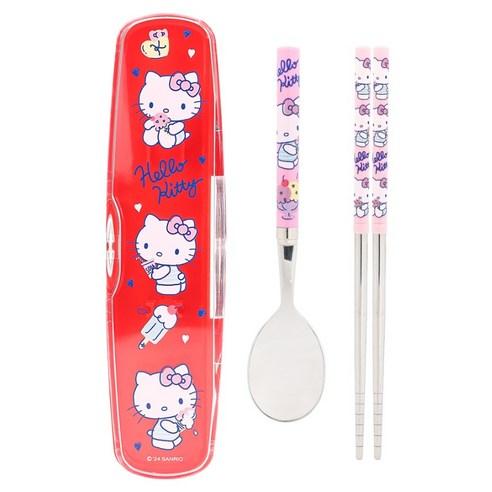 Lightweight Stainless Steel Baby Spoon and Chopstick Set, Kitty Red