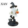 Hand Painted Resin Ghost Decor Halloween Figurine, Vintage Cute Holding Unique Gothic Room Accents Pumpkin Lantern Statue for Indoor Home Table