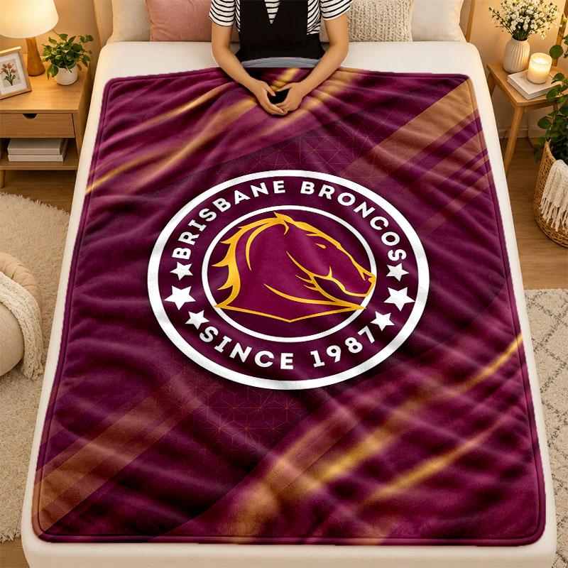 Flannel BlanketBrisbane Broncos Warm Soft Throw Blanket for Indoor Sofa Bed Living Room Use