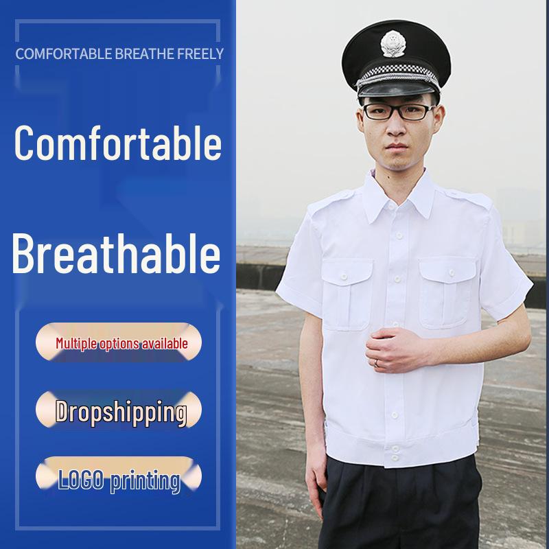 Summer Short-Sleeve White Security Uniform Shirt for Community Gatekeepers and Hotel Staff