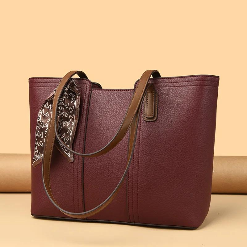 High Quality Women's Designer Solid Color Luxury Shoulder Leather Bags for Women High Capacity