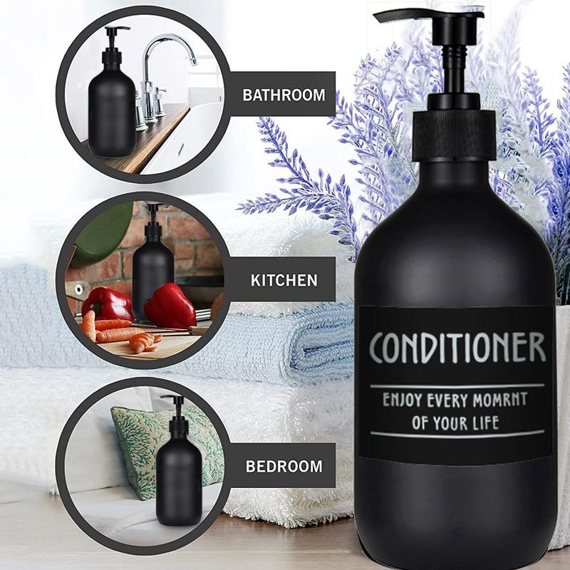 3 шт., 500 мл, матовый черный дозатор для мыла, бутылки с эфирным маслом, мыльница для рук, контейнер для жидкости, многоразовая пустая бутылка с 6 этикетками