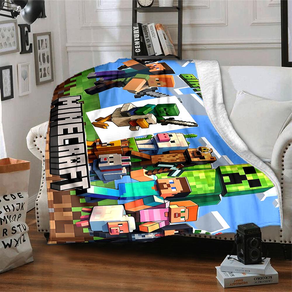 1Pc Minecraft Happy Birthday Party Flannel Blanket, Soft And Comfortable, Casual Warm, Camping Travel, Christmas, Halloween Xmas Gift S1948