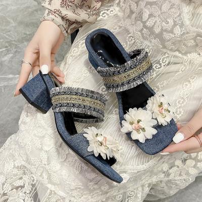 Модные женские тапочки из толстого денима с цветочным принтом, женские сандалии, летние шлепанцы, летние модные туфли-лодочки, новые женские шлепанцы Zapatos