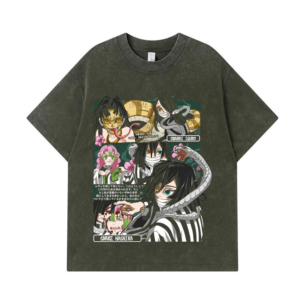 275 GSM Washed T-shirts 100% Cotton Demon Slayer V17 Obanai Print Unisex Heavy Cotton T Shirt