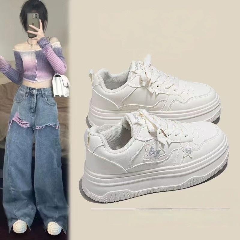 Вышивка Женские Новые Весенние Туфли на липучке Кожаные Студенческие Универсальные Туфли на плоской подошве Белые туфли