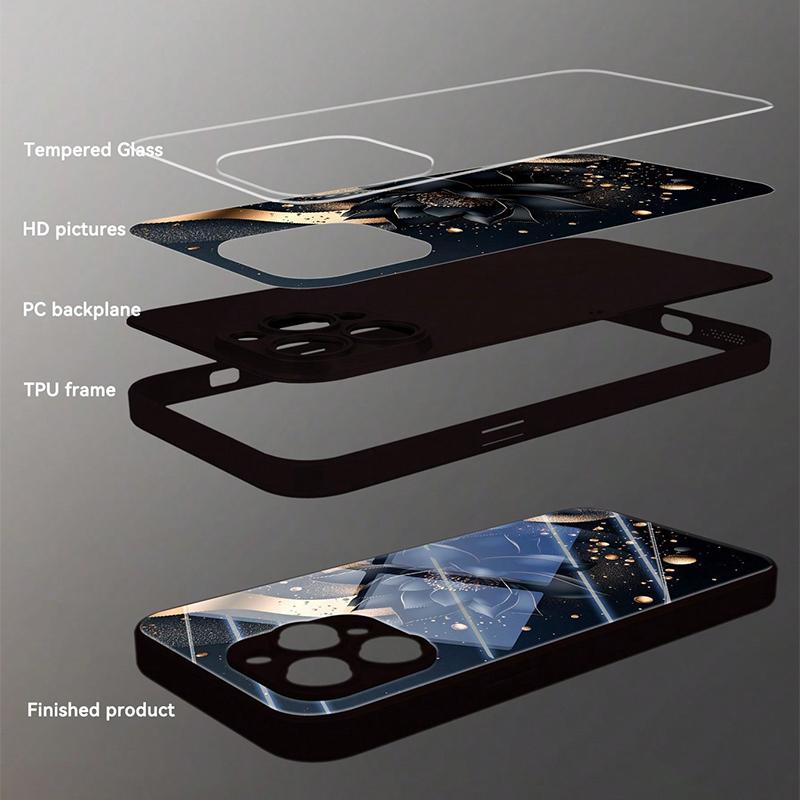 Роскошный черный чехол для телефона с узором «Цветок лотоса» из закаленного стекла для Samsung Galaxy S25 S24 S23 Ultra Plus FE