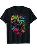 Teenager'S Plus-Size T-Shirt, Printed with Vibrant Game Controller Pattern - Regular Fit, Casual Round Neck, Slightly St