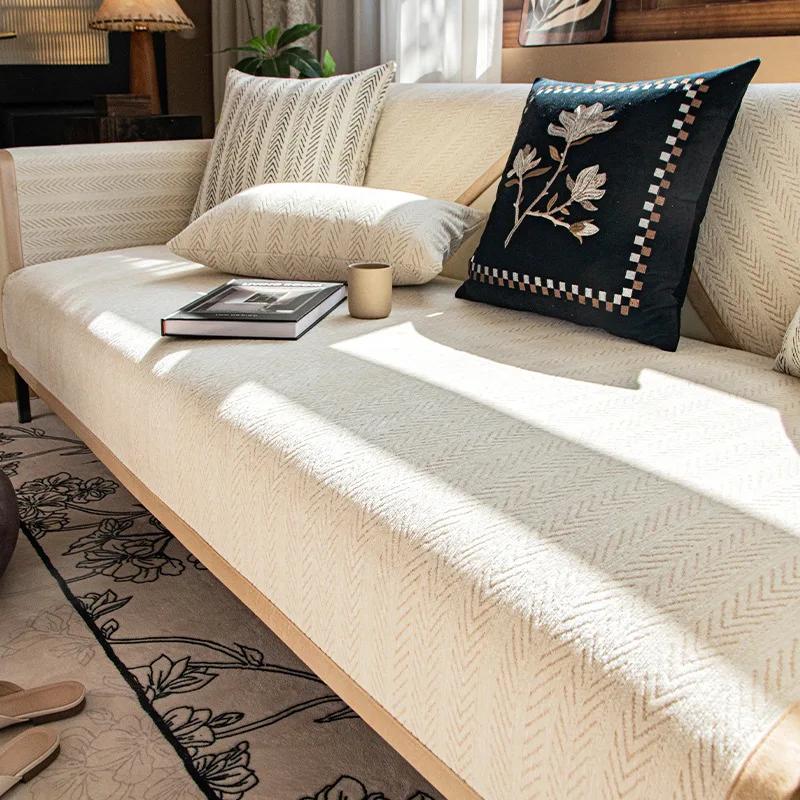 1PC Chenille Sofa Cover Solid Color French Style Sofa Cushion Non-Slip Couch Armrest Backrest Cover Home Decor for Living Room