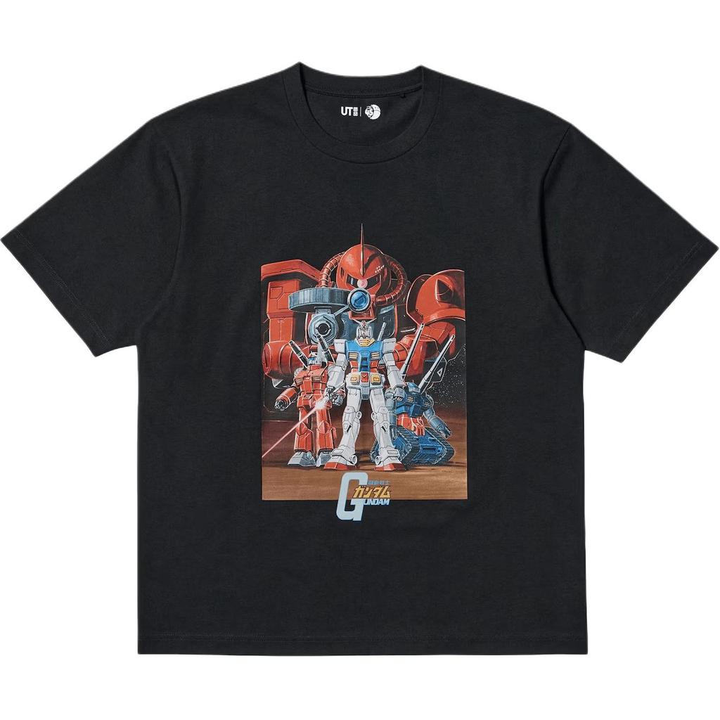 Uniqlo X Mobile Suit Gundam 45-летие Коллаборация SS25 Круглый вырез Графический принт с буквами Повседневная футболка с коротким рукавом Унисекс Футболка 480143-09