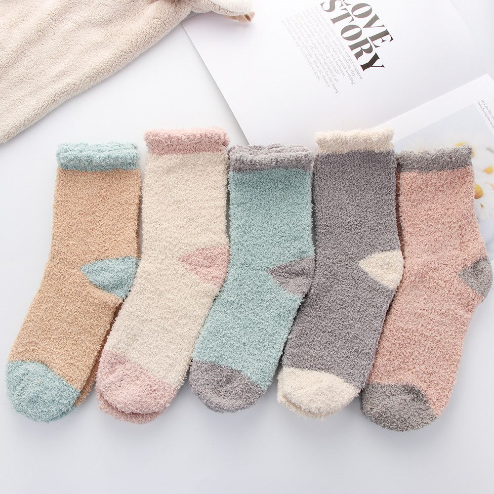 Candy Colors Sleep Bed Sock Winter Warm Coral velvet socks Soft Cashmere Sox Thickening