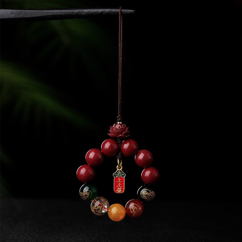 Five-Way God of Wealth Auspicious Sign Cinnabar Emperor Sand Mobile Phone Chain Small Pendant Ornament for Men and Women New Model