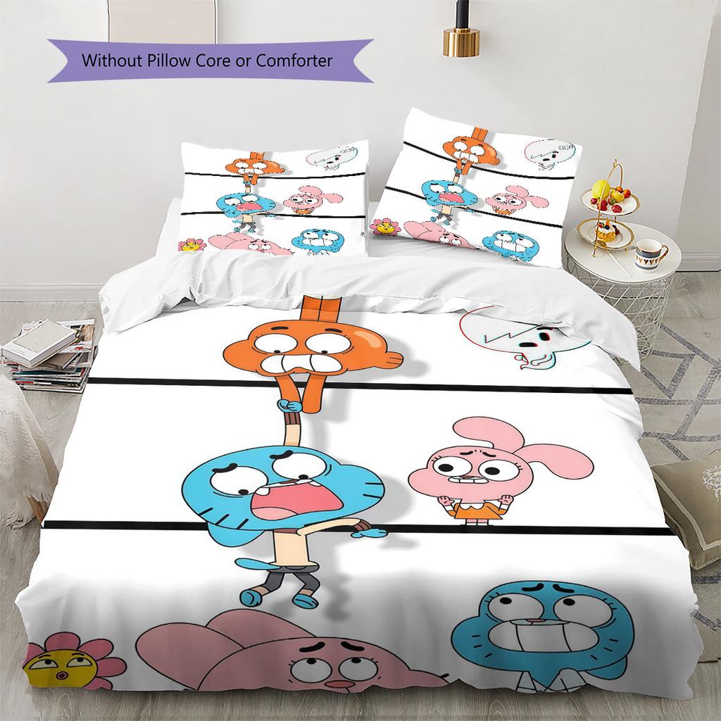 Gumball Cartoon Pattern Bedding Home Decoration Birthday Gift ( 1 duvet cover + 2 pillowcase, without core),fan merchandise.