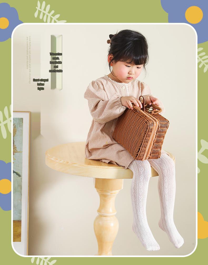 Breathable Mesh Tights for Girls - Hollow Design, Sweat-Wicking, Solid Color, Spring/Summer Wear