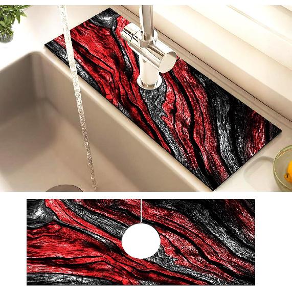Absorbent Splash Guard Mat for Kitchen Sink, 15×5.5 Inch Cute Fast Drying Drip Catcher Behind Faucet Mat, Non-Slip, Washable Sink Mat Gadgets for