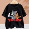 Tom and Jerry T-shirt for Children Cartoon Partern Tee Top Round Collar Clothing Black White Short Sleeve Kid Anime Clothes Gift
