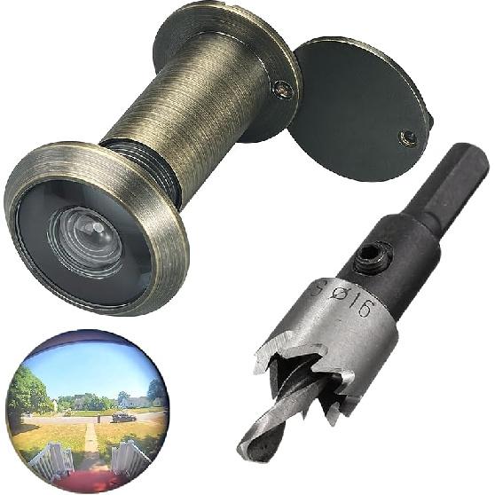 TOGU Дверные глазки из цельной латуни 220 градусов с сверлом 16 мм, Дверной глазок 0,63 дюйма с приватностью, Совместим с толщиной двери от 1-3/8" до