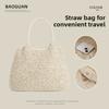 Woven Paper Grass Crossbody Bag With Magnetic Closure For Leisure Outings