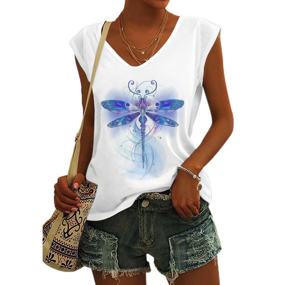 3d Butterfly Printed 2025 New Women's V-Neck Tank Tops & T-Shirts Summer 2025 New Sleeveless Vest Fashion Causal T-Shirts Tees