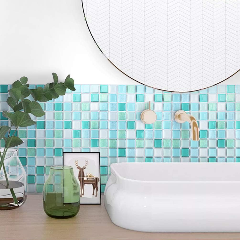 Набор из 10 наклеек на мозаичную плитку VANCORE для кухни, туалета, 3D-наклейки на плитку, водонепроницаемые, съемные, термостойкие, синего цвета