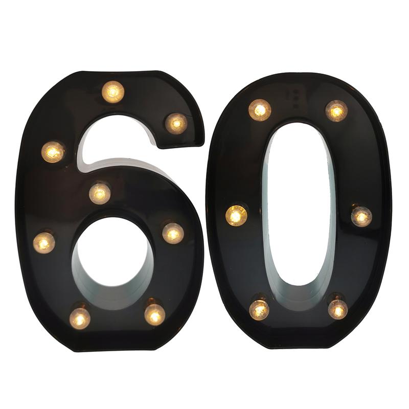 2Pcs 18 21st 30th 40th 50th 60th Black Number LED String Night Light Lamp Happy Adult Birthday Anniversary Party Decoration