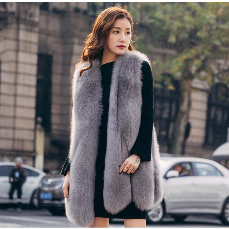 Меховой женский жилет из искусственного меха новый жилет из искусственного лисьего меха жилет из искусственного меха женская куртка средней длины