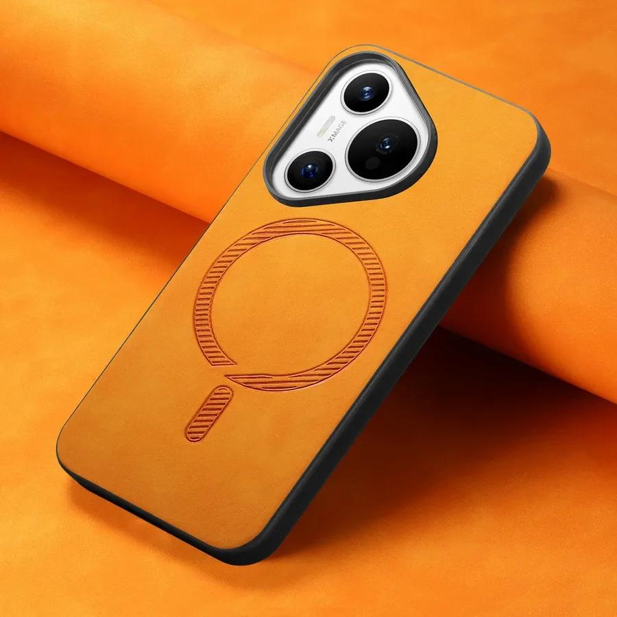 Для Pura 70 Ultra 70pro Plus Роскошный деловой кожаный чехол для беспроводной зарядки Magsafe Magnetic Huawei Pura 70 Pro+ Защитный бампер