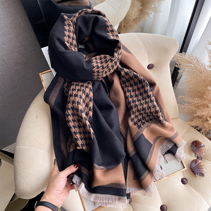 Winter Luxury Brand Two-Sided Jacquard Scarf Pashmina Cashmere Warm Thicken Pashmina Shawl Coldproof Windproof Blanket New