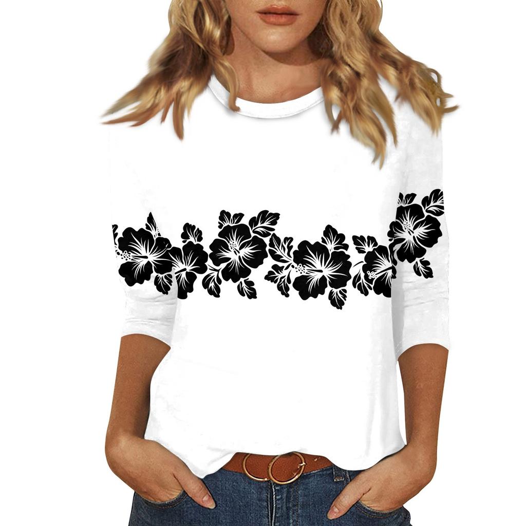 Женский топ с принтом и круглым вырезом, рукавом 3/4